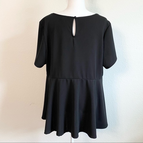 Torrid Black Scuba Knit V-Bar Peplum Top 3 - Picture 5 of 6